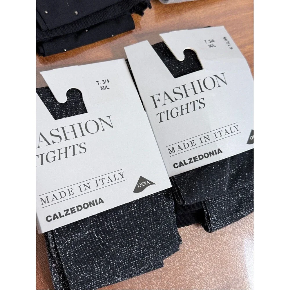 Calzedonia 5 Packs Black & Silver Fashion Tights Made in Italy M/L NWT
